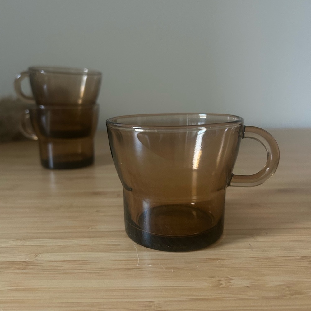 Duralex France Amber Glass Cups, Vintage Mid Century
